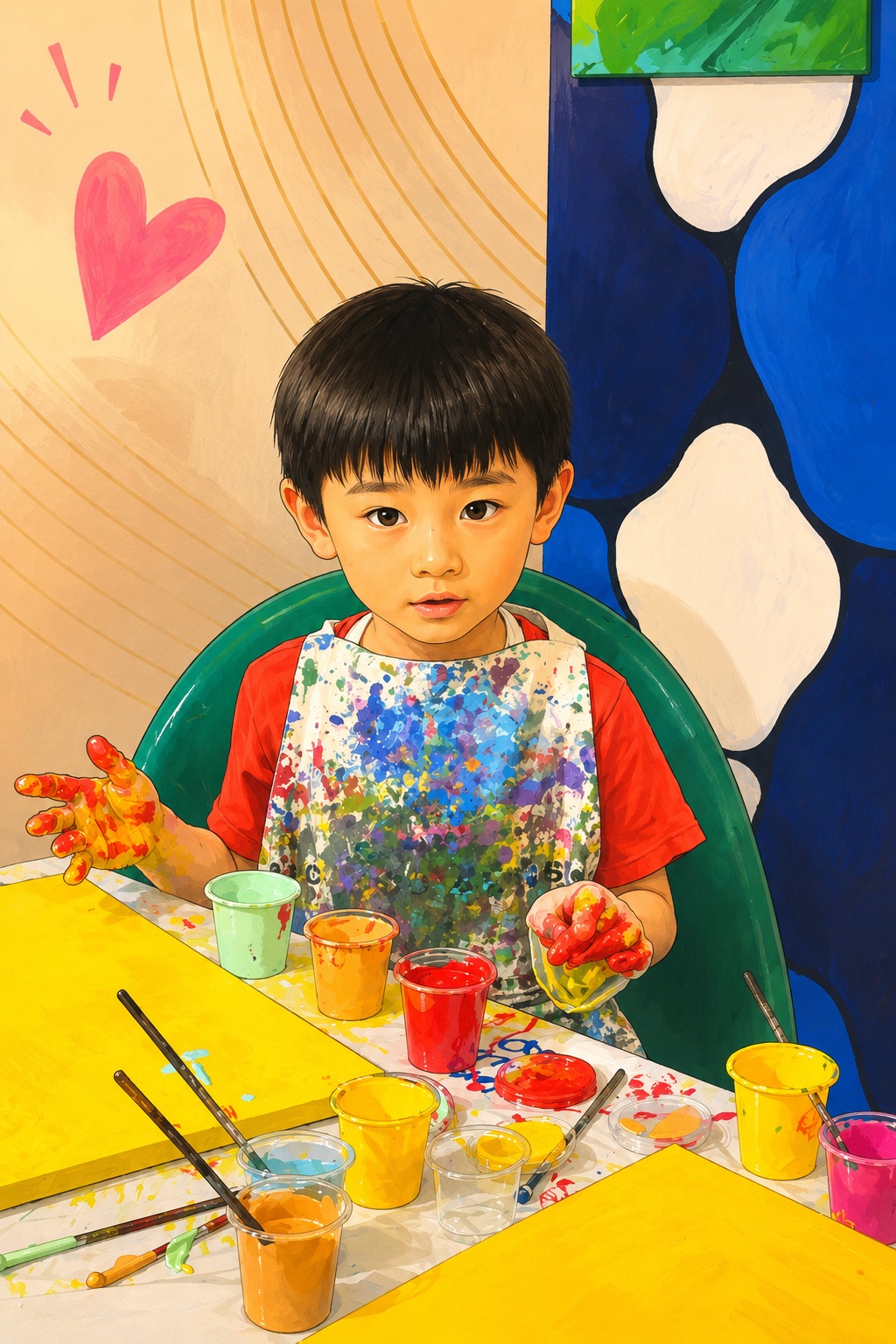 painting of Jiduo at a desk with paints